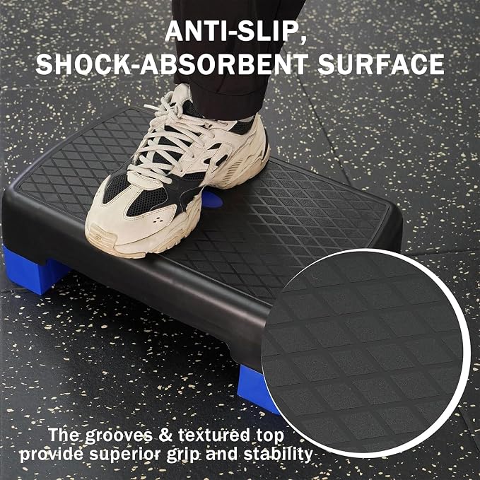 Fitvids Aerobic Step Platform Trainer with Adjustable 2-Level Risers, 400 Pound Weight Capacity – Non-Slip Exercise Stepper for Cardio, Strength, and Fitness Workouts, 18-Inch, Multiple Colors
