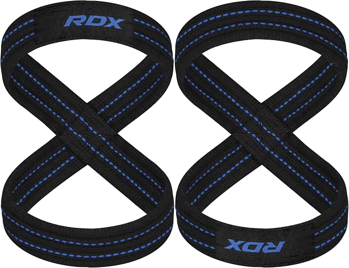 RDX Weight Lifting Straps Figure 8, Anti Slip Strap with Cuffs Wrist Support for Gym Workout Deadlift Powerlifting Bodybuilding Weightlifting, Fitness Strength Training, Hand Bar Grip for Men