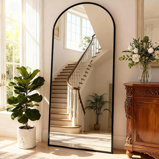 Arched Full Length Mirror 67"x30" Black | Aluminum Frame Shatterproof Glass, Freestanding Leaning Wall Mounted Mirror for Bedroom Living Room Entryway, Modern