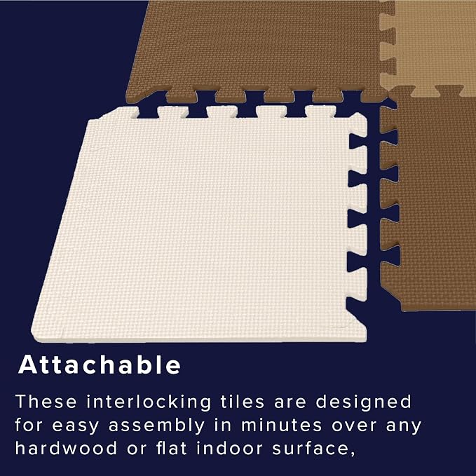 We Sell Mats 3/8" Thick Multipurpose EVA Foam Exercise Floor Mat, 12"x12" Interlocking Kid-Friendly Tiles, Anti-Fatigue for Home, Gym, Playpens, Classrooms
