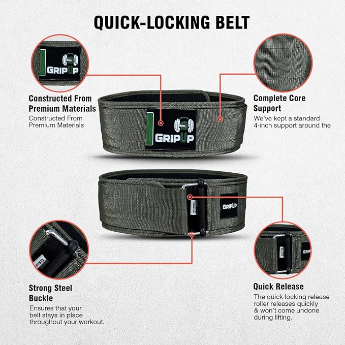 Self-Locking Weight lifting Belt AUTO LOCK 4 Inch Gym Belt Adjustable Buckle For Fitness Powerlifting Bodybuilding Weightlifting Deadlift Olympic Cross Training Back Support Men & Women