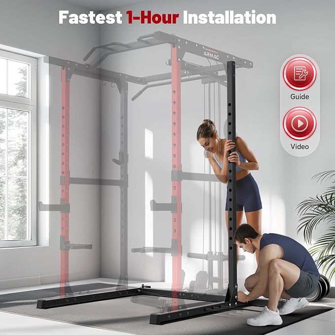 ARMAC Power Cage,1500lbs Multi-Function Power Rack with Adjustable Cable Crossover System and More Training Attachment, Weight Cage for Home Gym