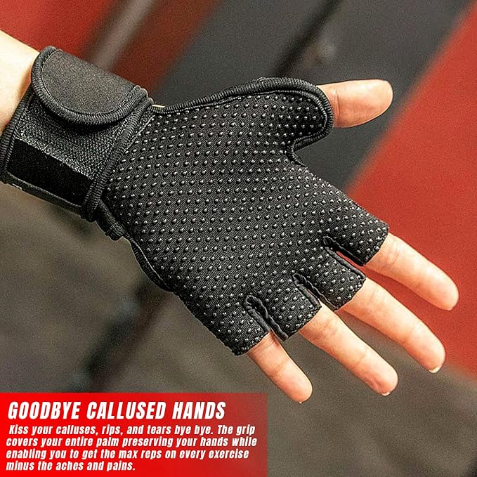 RX2 Weight Lifting Workout Gloves with Built-in Wrist Wraps - Gym Gloves with Wrist Support Durable Non-Slip Palm Padding to Avoid Calluses - for Men & Women