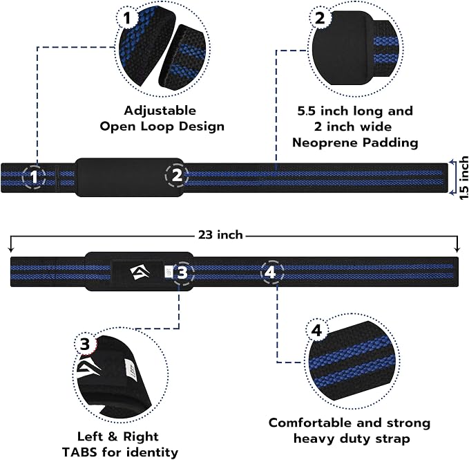 AQF Weight Lifting Straps, Padded Cotton Gym Wrist Straps for Deadlifts | 23" Extra-Long, Heavy-Duty Webbing, 5mm Neoprene Cushioning, Open-Loop Design, Sold as Pair, Ideal for Rows & Pull Workout