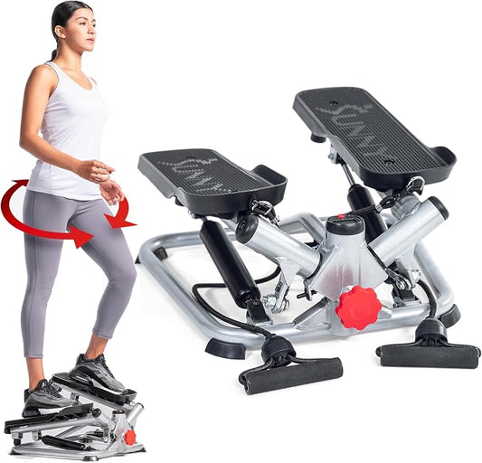 Sunny Health & Fitness Twist Stair Stepper with Resistance Bands | Low-Impact, Side-Twist Motion, Adjustable Step Height, Hydraulic Resistance, SunnyFit App, Up to 350 lb Capacity