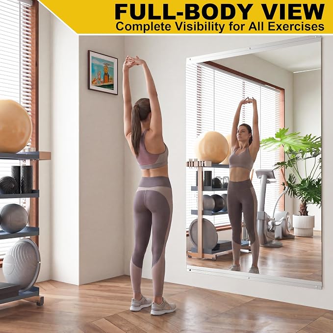 Home Gym Mirror for Wall, 30" x 60" Frameless Full Length Wall Mirror for Bedroom, Garage Gym, Workout Room, Silver