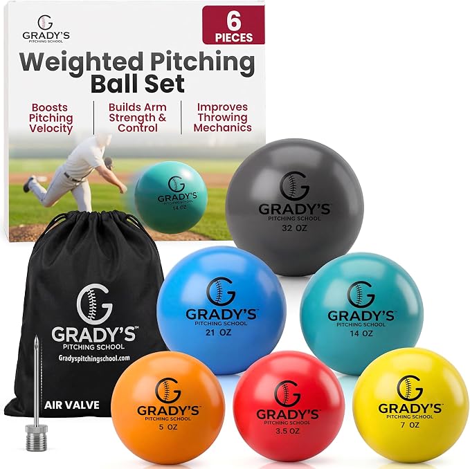 Grady's Pitching School Weighted Velocity Training Ball Set – Seam & Seamless Options for Pitching & Arm Strength + Set of 6 Balls + Carrying Case