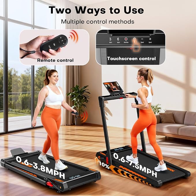 Treadmill with Speaker, 6-in-1 7.5MPH Foldable Treadmill for Home with App Compatible, Walking Pad with 10% Incline, LED Display, 3.0HP Brushless Drive, 350 LB Weight Capacity, 12 HIIT Programs