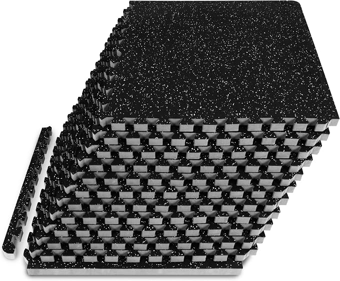 ProsourceFit Rubber Top Exercise Puzzle Mat ¾-inch, EVA Foam, Protective Interlocking Tiles for Home Gym Equipment and Workouts; Grey, 48 SQ FT, 12 Tiles