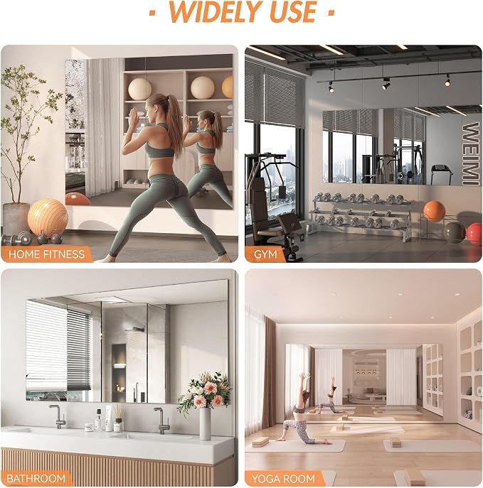 Hasipu Home Gym Workout Mirror 40" L x 30" W-2pcs Large Full Length Mounted Full Body Frameless Mirror for Workout, Yoga, Garage, Bedroom, Dance