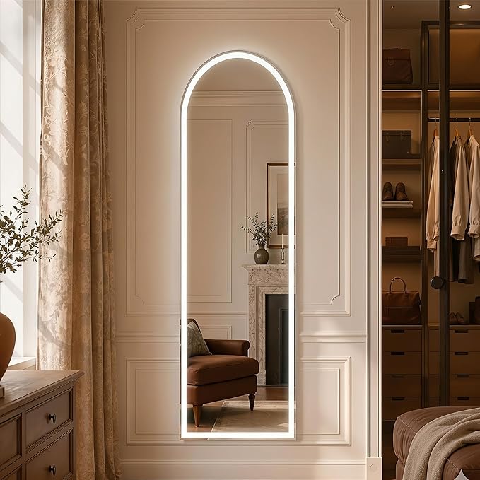 Full Length Mirror with LED Lights, 60"x16"Floor Mirror with Dimming & 3 Color Lighting, Free Standing Floor Mirrors, Lighted Full Body Mirrors for Bedroom, Dressing Room, Cloakroom