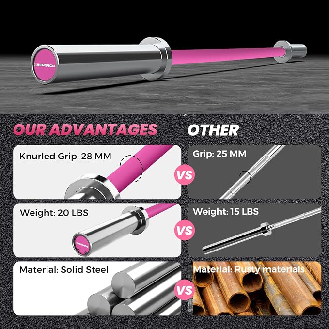 4FT Chrome Steel Olympic Barbell, 500LB | 20LB compact bar with 28mm knurled grip, bearing sleeves, 7.6-inch loadable length, and 2-inch plate fit