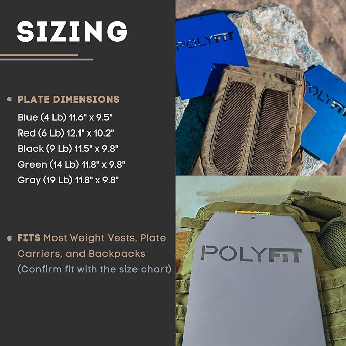 Polyfit Weight Vest Plates - Weighted Plates for Strength Training Vests | Sold in pairs, 4/6/9/14/19 lb options, steel construction, fits Polyfit vests, rucking backpacks and most weighted vests