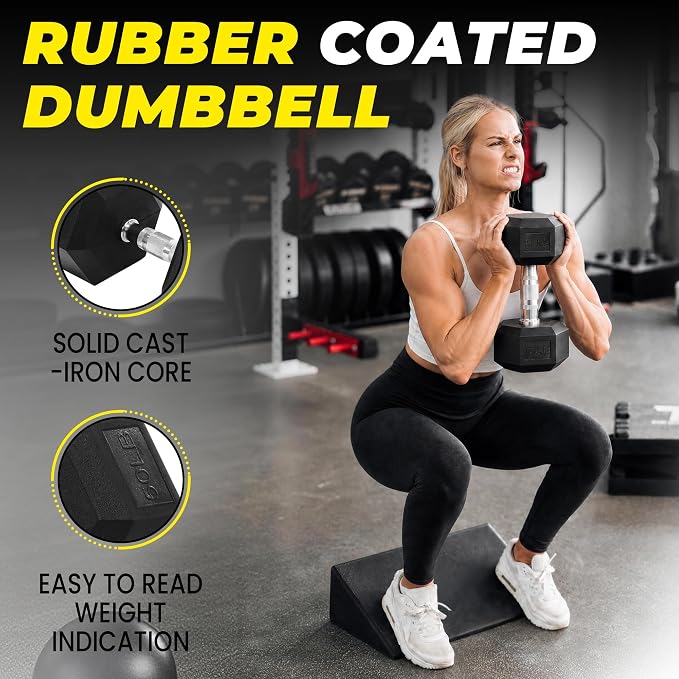 HulkFit Rubber Coated Hex Dumbbells, Anti-Roll Hand Weights Set of 2, Non-Slip Ergonomic Handle Low Odor for Home Gym