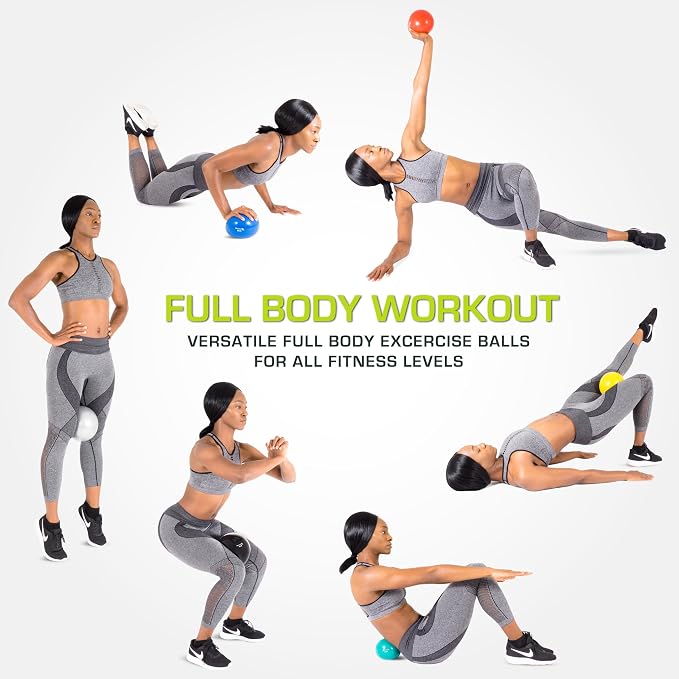 ProsourceFit Weighted Toning Exercise Balls for Pilates, Yoga, Strength Training and Physical Therapy, 2 lb to 8 lb, Color Coded