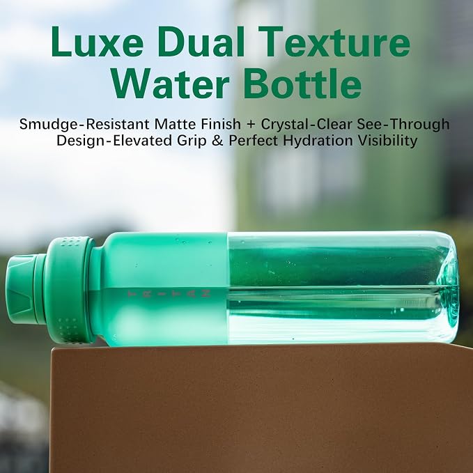 OLDLEY 32oz Water Bottle with Handle, BPA-Free Tritan Reusable Sports Water Bottle with Leak-Proof Dust Lid, Wide Mouth, Cup Holder Friendly, Half Frosted Clear Bottle for Gym,Travel,Work,Mint Green