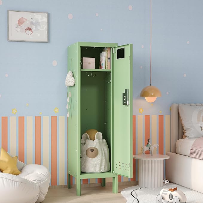 BUTISOW Metal Storage Locker with Lock & Card Slot Locker - Secure Lockable Door - Steel Locker for School, Office, Gym, Home - 54" H x 15" W x 15" D（1 Door, Mint）