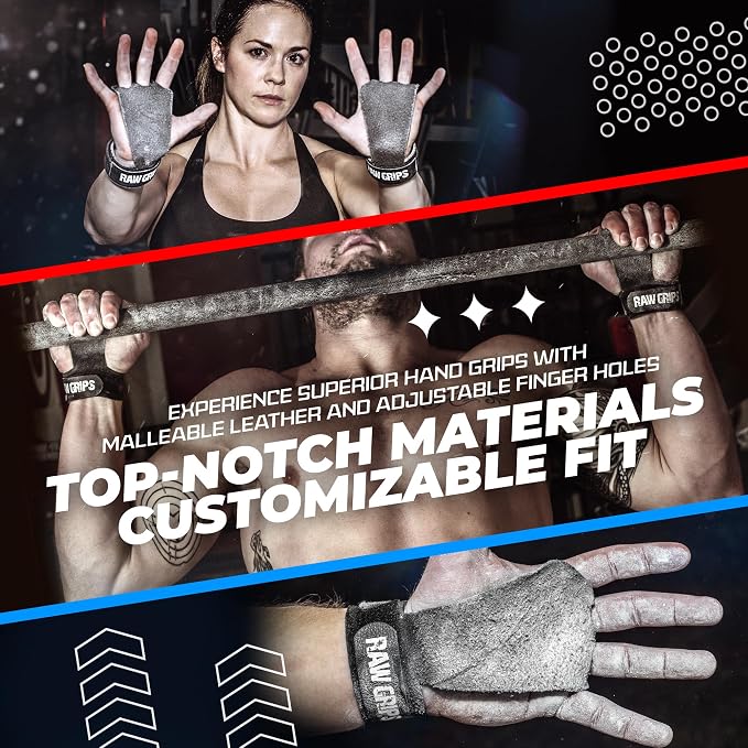 JerkFit Raw Grips 3.0, 2 Finger Leather Gymnastics Grips - Pull Up Grips for Cross Training Hand Protection - Hand Grips for Gymnastics Bars, Palm Guards for Athletes to Prevent Rips and Blisters