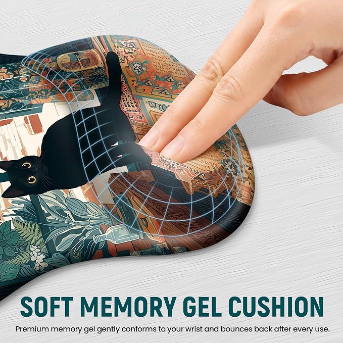 Ergonomic Mouse Pad with Wrist Rest, Gel Wrist Support, Cozy Cat | 10.2 x 7.6 in Mouse Pad with Smooth Fabric Surface and Non-Slip Rubber Base for Office, Home, Study, and Gaming