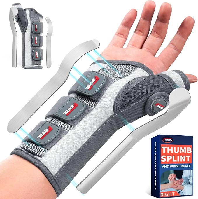 FEATOL Carpal Tunnel Wrist Brace Night Support, Thumb Spica Splint Right Hand for De Quervains Tenosynovitis, Tendonitis, Thumb Brace for Women Men, White Pink, Large/XLarge