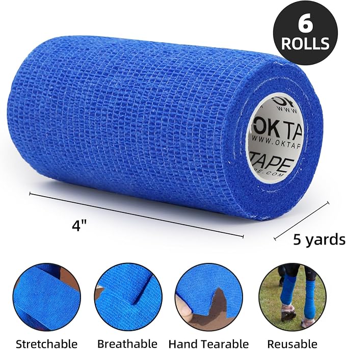 OK TAPE Self Adherent Cohesive Bandages Wrap 6Packs 4" x 5 Yards | Non-Woven Elastic for Thumb Finger Wrist Ankle Self Adhesive Bandage Wrap Breathable Vet Wrap Bandages Tape (Mixed Colors)