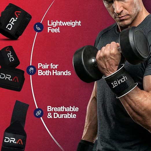 Dr. Arthritis Weight Lifting Wrist Wraps with Thumb Loop, Heavy-Duty Wrist Straps for Weightlifting, Hybrid Training, Olympic Lifts & Calisthenics, Non-Slip Gym Wraps for Men & Women (Black, Pair)