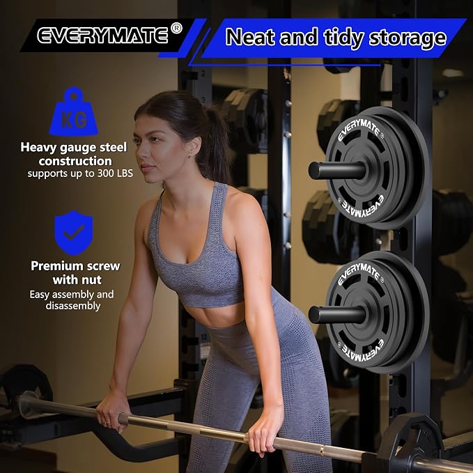 EVERYMATE Weight Plate Storage Rack, Olympic Weight Plate Holder, Bumper Plate Storage, Home Gym Organizer