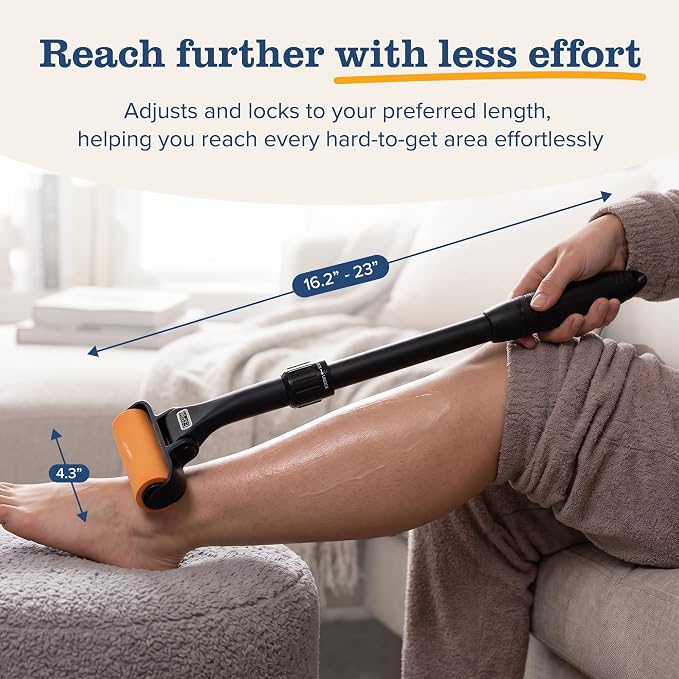 EZPIK Lotion Applicator for Back with 2 Replacement Foam Rollers, Extendable up to 23" - Curved Back Lotion Applicator for Elderly & Seniors with Limited Mobility, Body Cream & Sunscreen Applicator