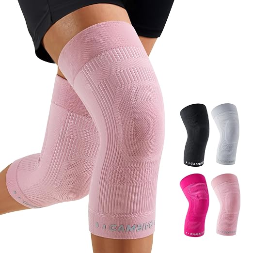 CAMBIVO Knee Brace for Women and Men (2 Pack), Ultra-Thin Lightweight Knee Compression Sleeve (Light Pink, Large)