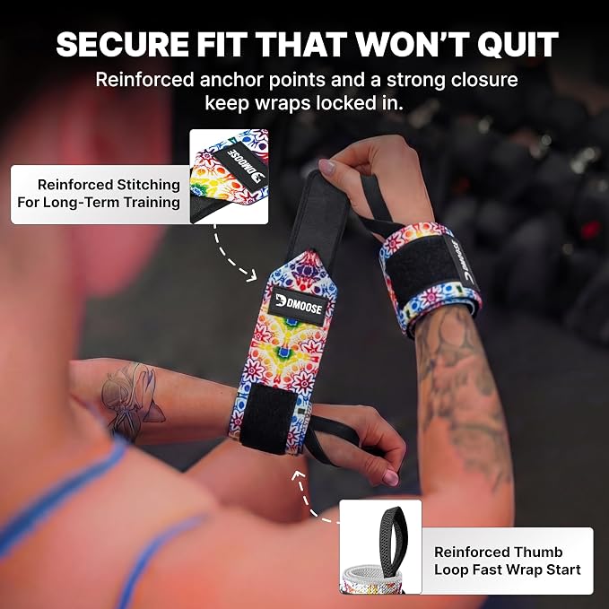 DMoose Fitness Wrist Wraps for Weightlifting 18" - Heavy Duty Gym Wrap with Hand Thumb Loop for Support & Pain Relief, USPA Approved Powerlifting, Weight Lifting Wrist Straps for Men & Women Work Out
