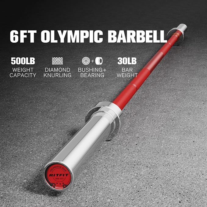 RITFIT Olympic Barbell 4ft/6ft - 2 Inch Weight Bar for Strength Training, Weightlifting, Squat, Deadlift, Bench Press, Curl, Overhead Press - 350lbs/500lbs Capacity