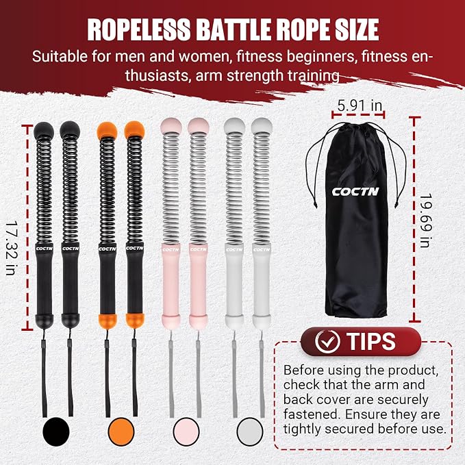 Weighted Ropeless Battle Ropes, Portable Cordless Battle Ropes with Poster | Heavy Duty Portable COCTN Battle Ropes for Strength Building, Cardio Fitness, Workout Equipment for Low-Impact Workout
