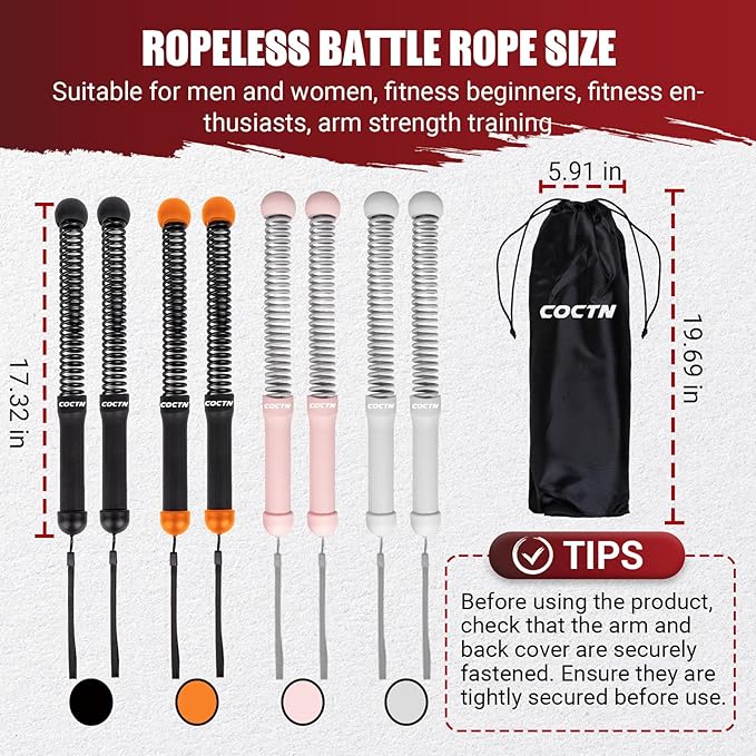 Weighted Ropeless Battle Ropes, Portable Cordless Battle Ropes with Poster | Heavy Duty Portable COCTN Battle Ropes for Strength Building, Cardio Fitness, Workout Equipment for Low-Impact Workout
