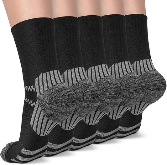 5 Pairs Copper Compression Socks for Women & Men - Ankle Plantar Fasciitis Arch Support Running Socks for Athletic