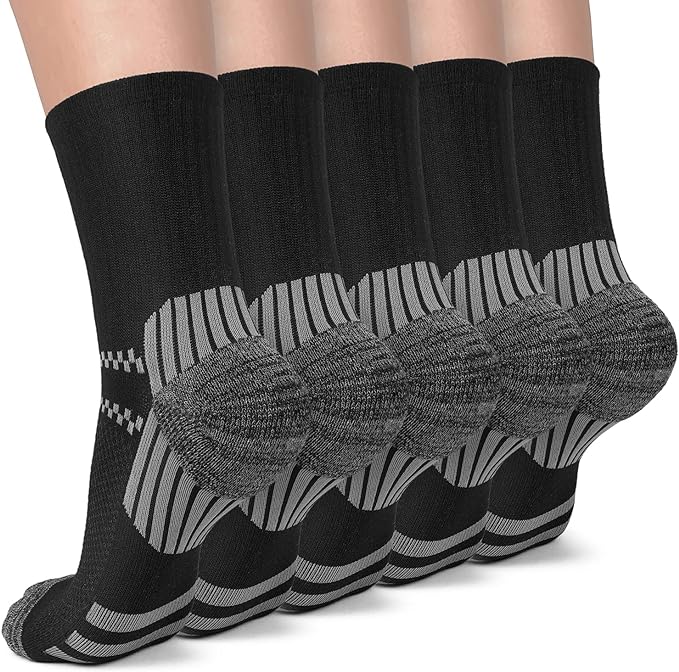 5 Pairs Copper Compression Socks for Women & Men - Ankle Plantar Fasciitis Arch Support Running Socks for Athletic