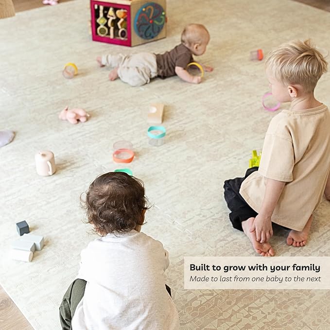Little Landings Baby Play Mat for Floor - Sandstone (8x8ft) - Premium EVA Foam Play Mat for Babies & Toddlers (Ages 0-5+) Non-Toxic Playmat for Tummy Time, Crawling & Playroom - Stylish & Comfortable