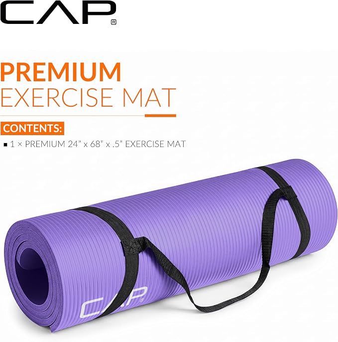 CAP Barbell 1/2-Inch High Density Exercise Yoga Mat with Strap | Multiple Options