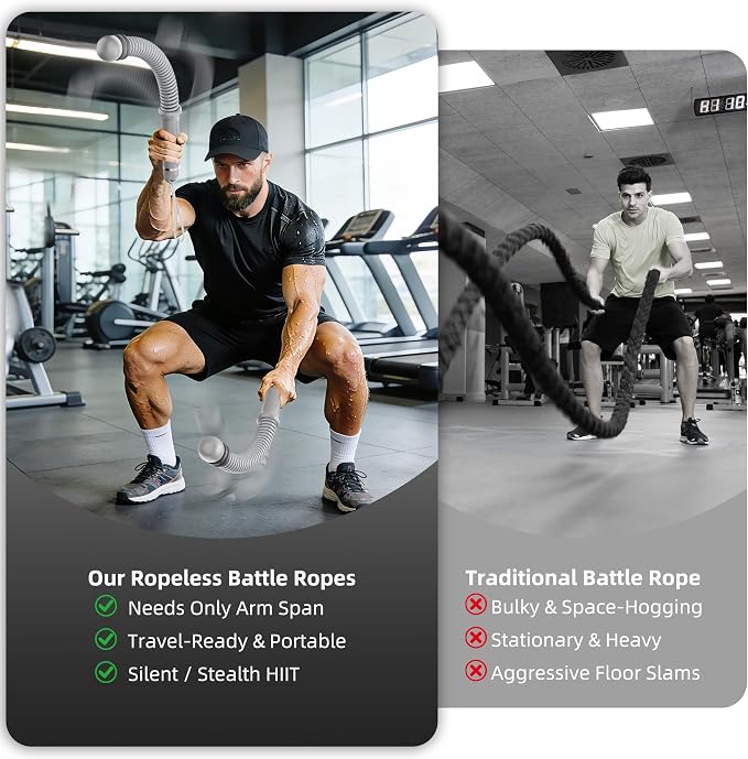 Upgrade Weighted Ropeless Battle Ropes, Adjustable Cordless Battle Rope – Portable Battle Ropes for Home Gym Workout, HIIT & Cardio Full Body Training Exercise Rope for Strength Training Men & Women