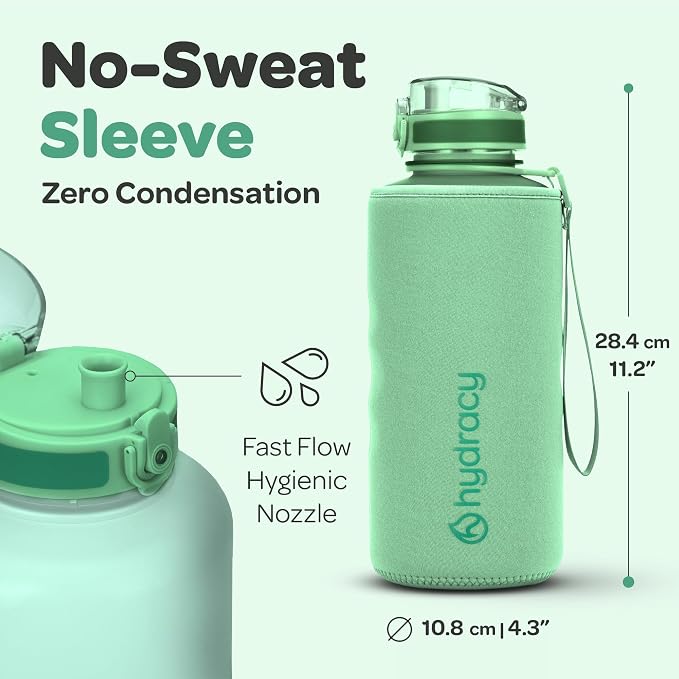 Hydracy 2L Large Water Bottle, 100% BPA Free Tritan Plastic, Leakproof, Zero Condensation, Motivational Timeline, Safe, Non-Toxic, Durable, Smart Design | BPA-Free Tritan, Leakproof Flip-Top Lid,No-Sweat Sleeve,Carry Strap,Daily Intake Tracking for Gym...
