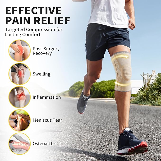 CAMBIVO Knee Brace for Men & Women, 2-Pack Compression Sleeve with Gel Pad | Patella Gel Pad with Side Stabilizers for Knee Pain Relief. Ideal for Running, Weightlifting & Arthritis, Workout, Daily Use