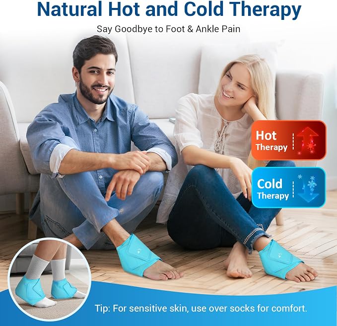 Comfytemp XL Ankle Foot Ice Pack Wrap, Heel Pain Gout Relief for Feet, 2pcs | XL Ice Packs for Injuries, Plantar Fasciitis Relief, Foot Health, Achilles Tendonitis, FSA Eligible HSA, Men Women Gift, Blue