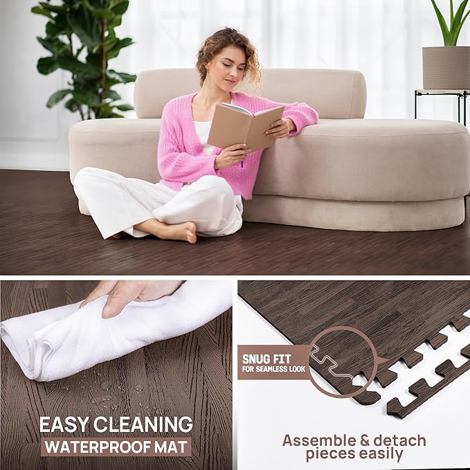 Yes4All EVA Interlocking Mats, Puzzle Floor Tiles, Foam Floor Padding with Border for Furniture, Home Space, Living Room, Garage 11,22,32 SQFT
