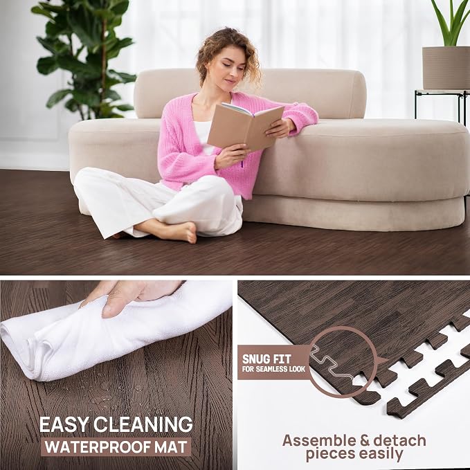 Yes4All EVA Interlocking Mats, Puzzle Floor Tiles, Foam Floor Padding with Border for Furniture, Home Space, Living Room, Garage 11,22,32 SQFT