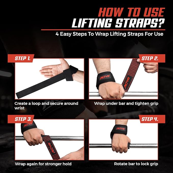 AKTV8 Lifting Straps for Deadlifts, 23 inch 4mm Padded Wrist Straps for Gym | Stronger Grip During Weight Lifting & Powerlifting, Heavy Duty Polyester-Cotton Gym Straps for Pull Ups, Rows & Heavier Lifts
