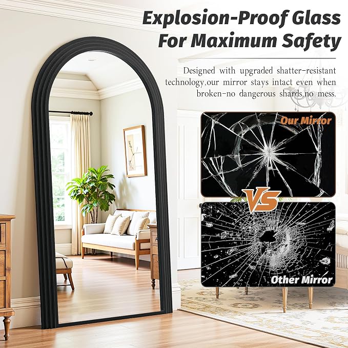 Antok Full Length Mirror 82"×44" Floor Mirror Standing Tall Mirror, Arched Stand up Large Wall Mirrors, Freestanding Full Body Mirrors for Bedroom Living Room Wood Vintage Style Black