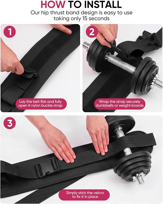 Hip Thrust Belt, Leather Dumbbell Booty Workout Belt | Adjustable non-slip booty belt for hip thrusts, fits dumbbells kettlebells plates, home gym exercise equipment