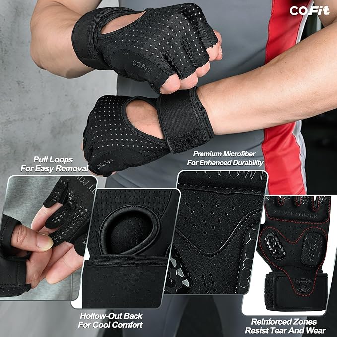 Workout Gloves for Men and Women, Gym Gloves with Wrist Support, Weight Lifting Gloves with 5MM SBR Palm Padding, Breathable Non-Slip Lifting Gloves for Exercise, Fitness, Weight Training