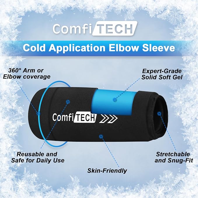 ComfiTECH Elbow Ice Pack Wrap for Arm, Knee & Calf, Flexible Ice Sleeve, M | Multi-Use Gel Ice Sleeve for Tennis Elbows, Golfers Arm, Reusable Cold Compression for Elbow Joint & Muscle Relaxation