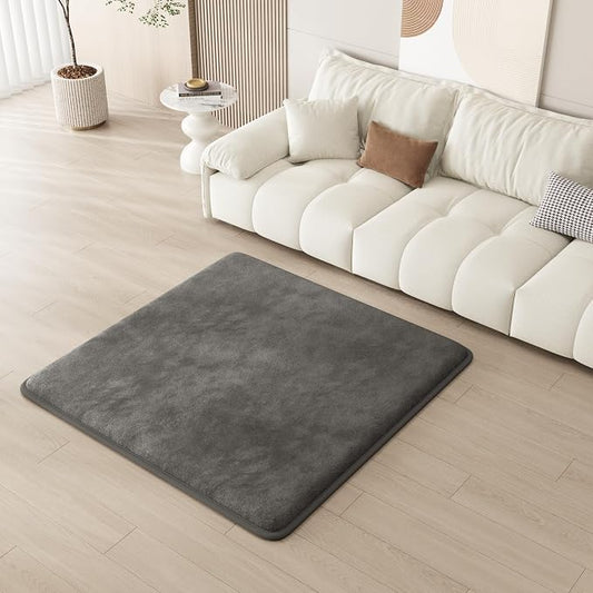 Baby Play Mat for Floor, 1.3" Thick Elasti-Foam Baby Play Mat, 50x50 Playpen Mat for Toddlers Infant Kids, Water Repellent Soft Coral Velvet Crawling Mat for Floor, Non-Slip Backing Safe Dark Grey