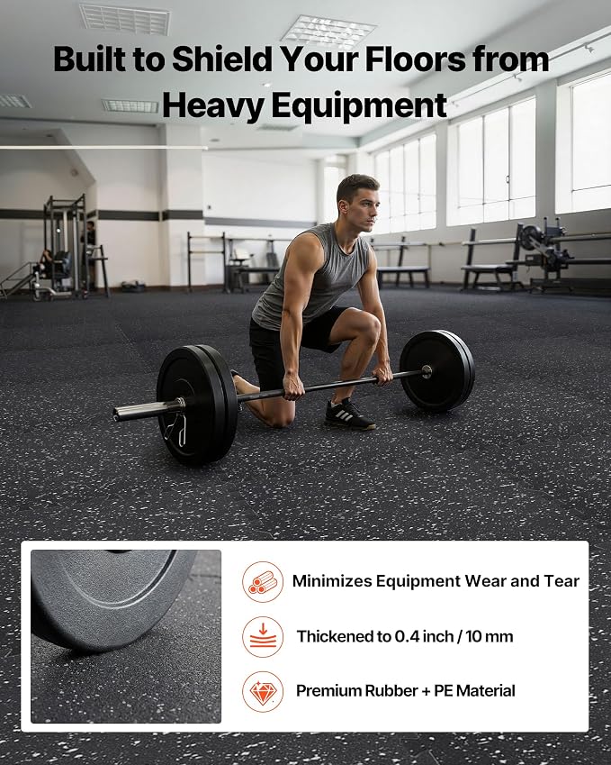 VEVOR 0.4Inch 96sq.ft 24 Tiles Gym Flooring for Home Gym, Rubber Top with High Density EVA Foam, 24 x 24In Gym Floor Exercise Equipment Mats, Interlocking Gym Mats, Puzzle Workout Mats, Black & Gray | Rubber Top with High Density EVA Foam, Lightweight ...